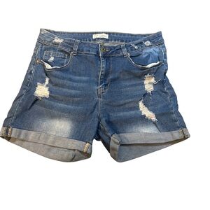 Trendy Blue Distressed Jean Shorts